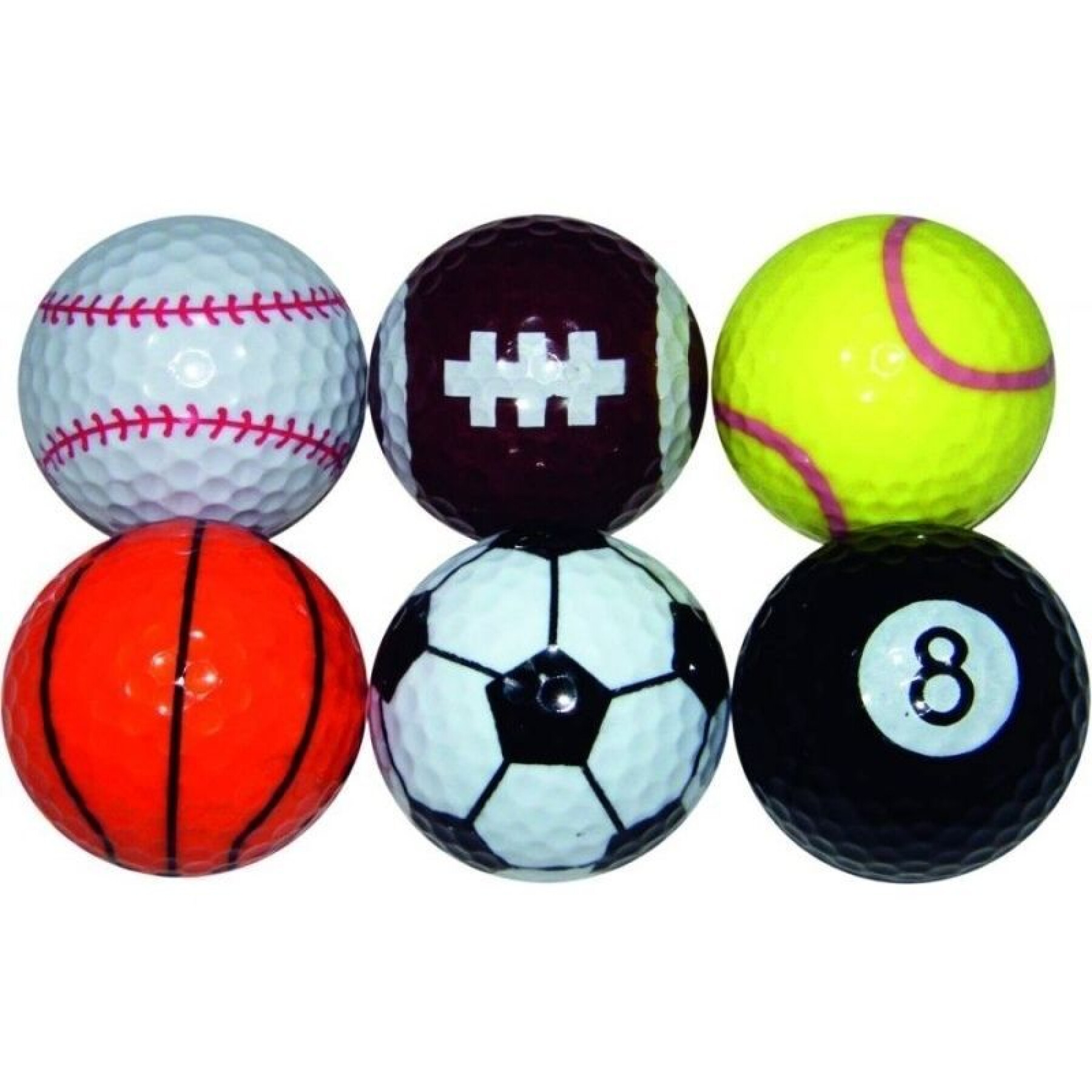 Set of 6 fancy sports print golf balls Legend