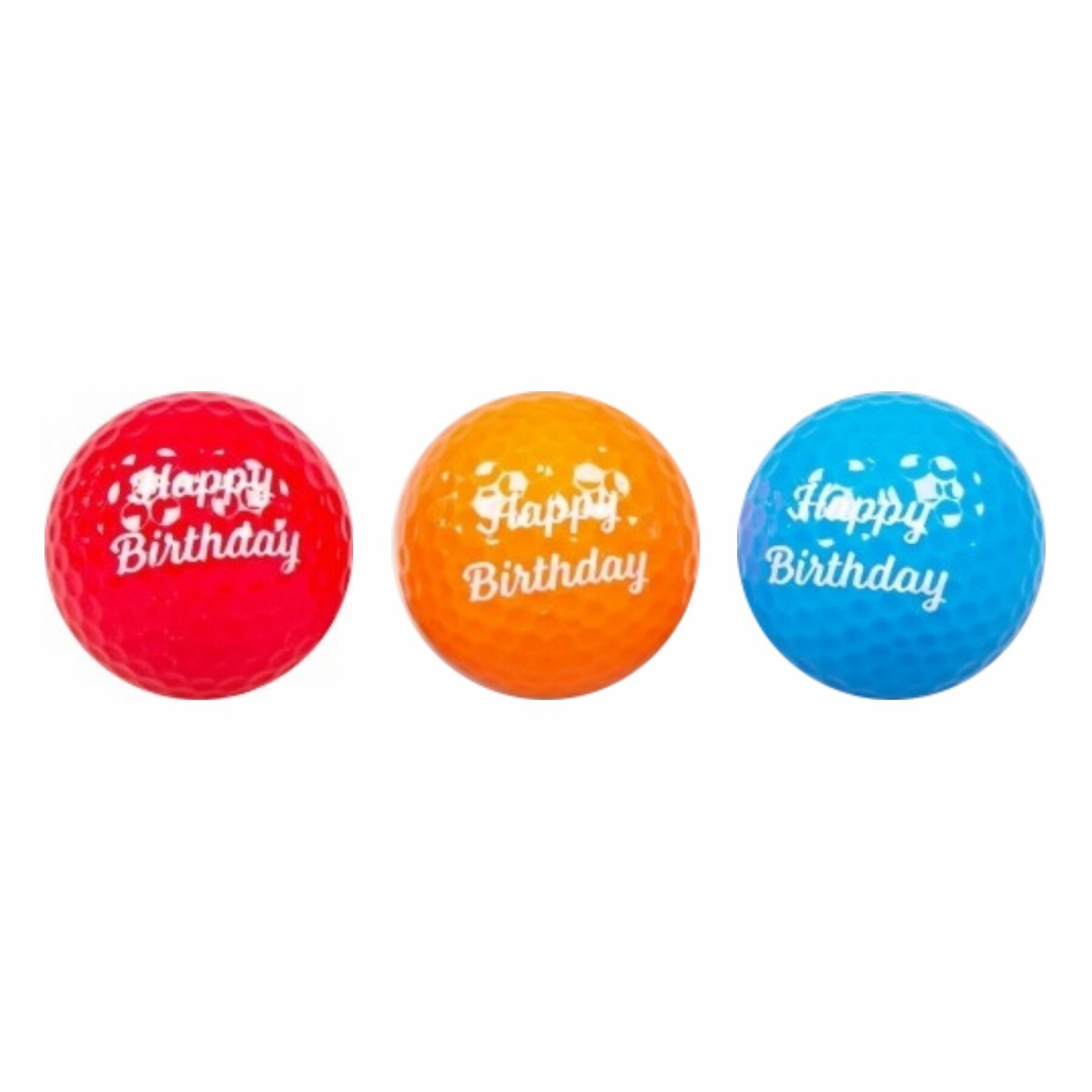 Set of 3 fancy golf balls with happy birthday print Legend