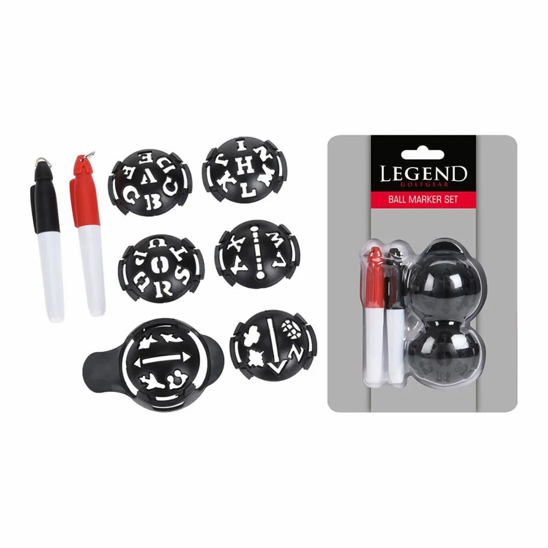 Golf ball marker 6 cups with 2 pens Legend