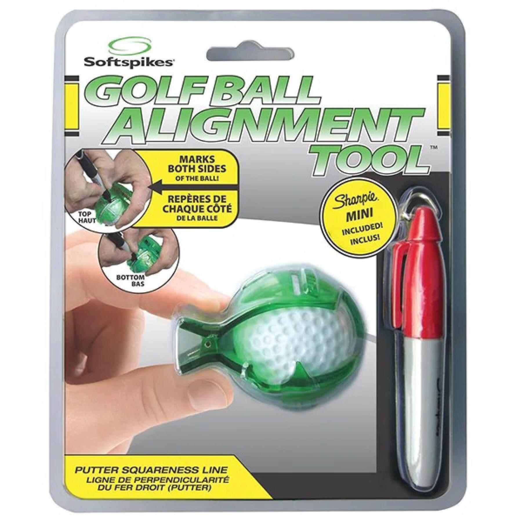 Golf ball Softspikes alignment tool